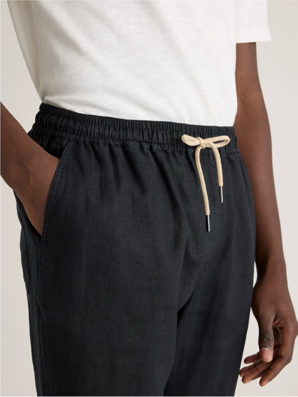 Quince Mens 100% European Linen Drawstring Beach Pants Size XXL 32” Black Luxury